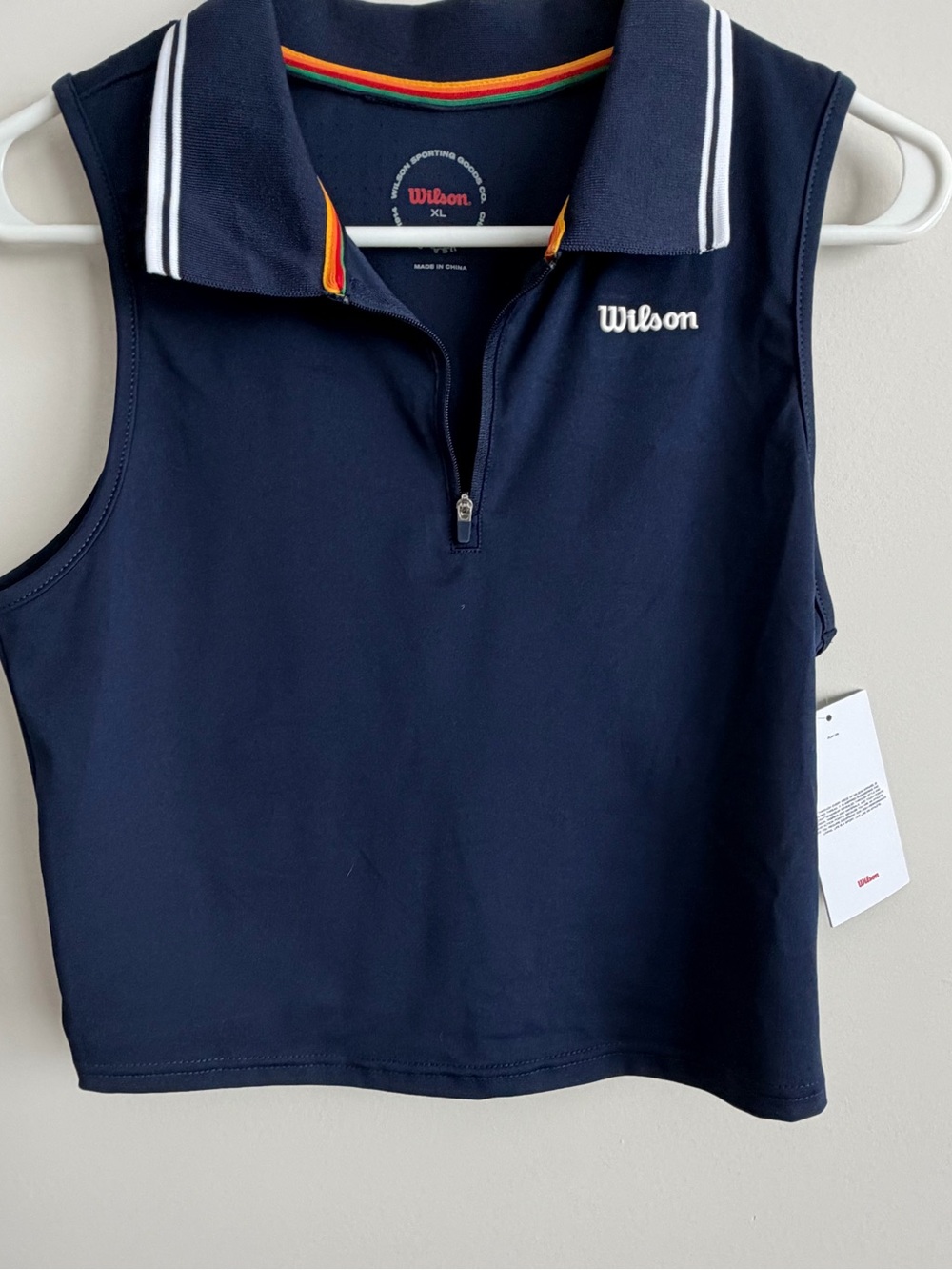 Wilson Girls Cropped Quarter Zip Performance Sleeveless Polo Navy Blue XL NWT